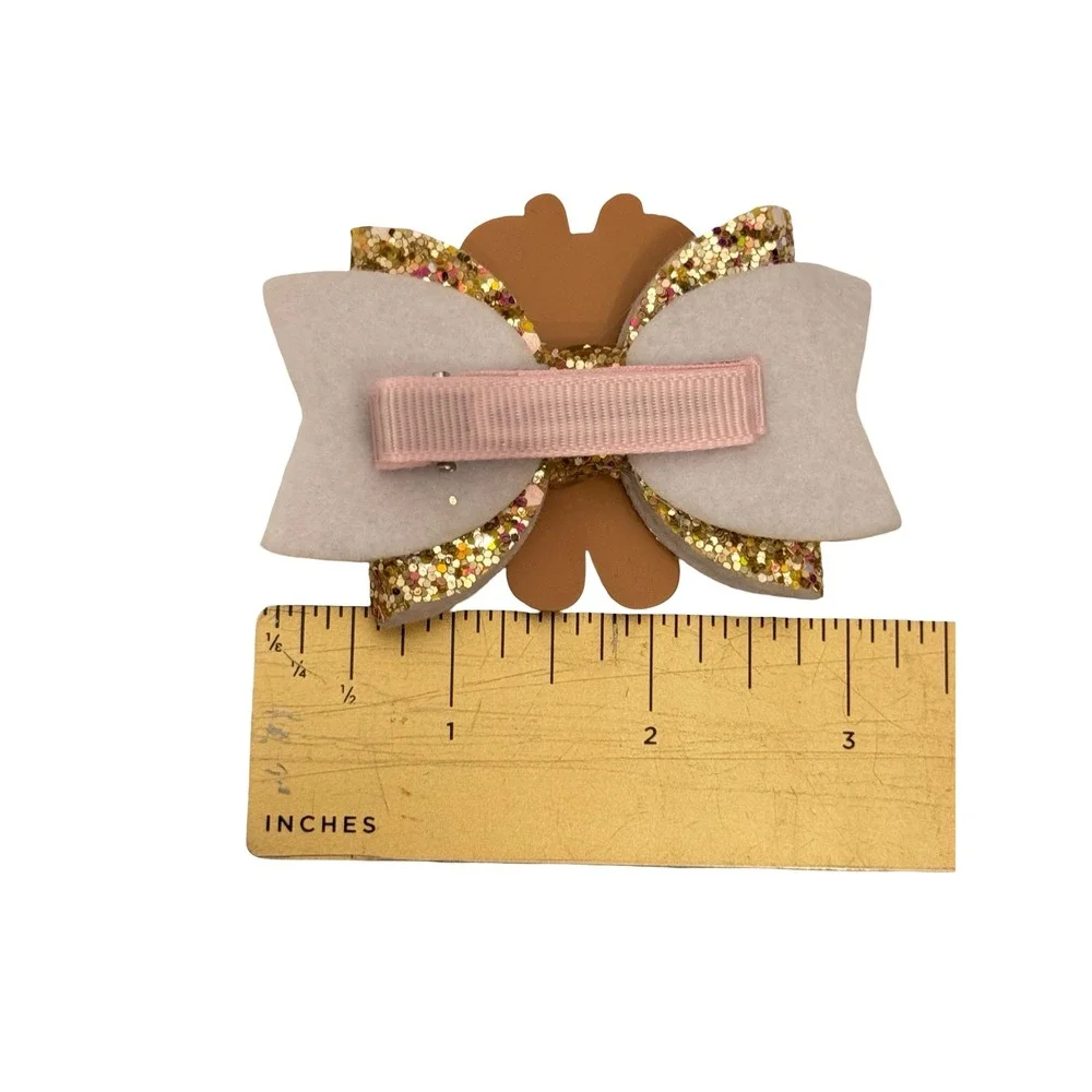 Klass Christmas Gingerbread Minnie Mouse Inspired Gold Glitter Hair Bow Clip NEW